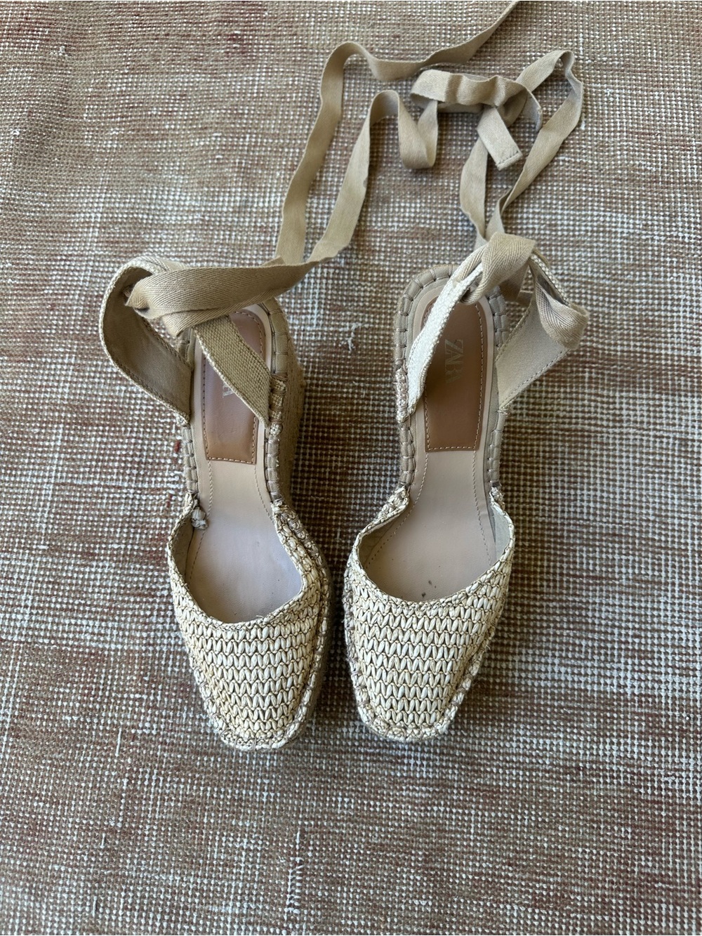 Zara Natural Woven Espadrille Lace-Up Wedge